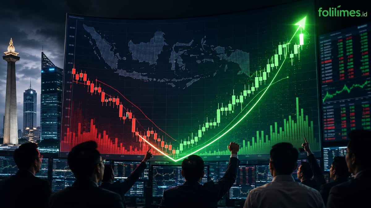 Ilustrasi grafik IHSG naik di layar perdagangan saham