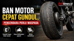 Ilustrasi ban motor aus dan permukaan ban mulai gundul