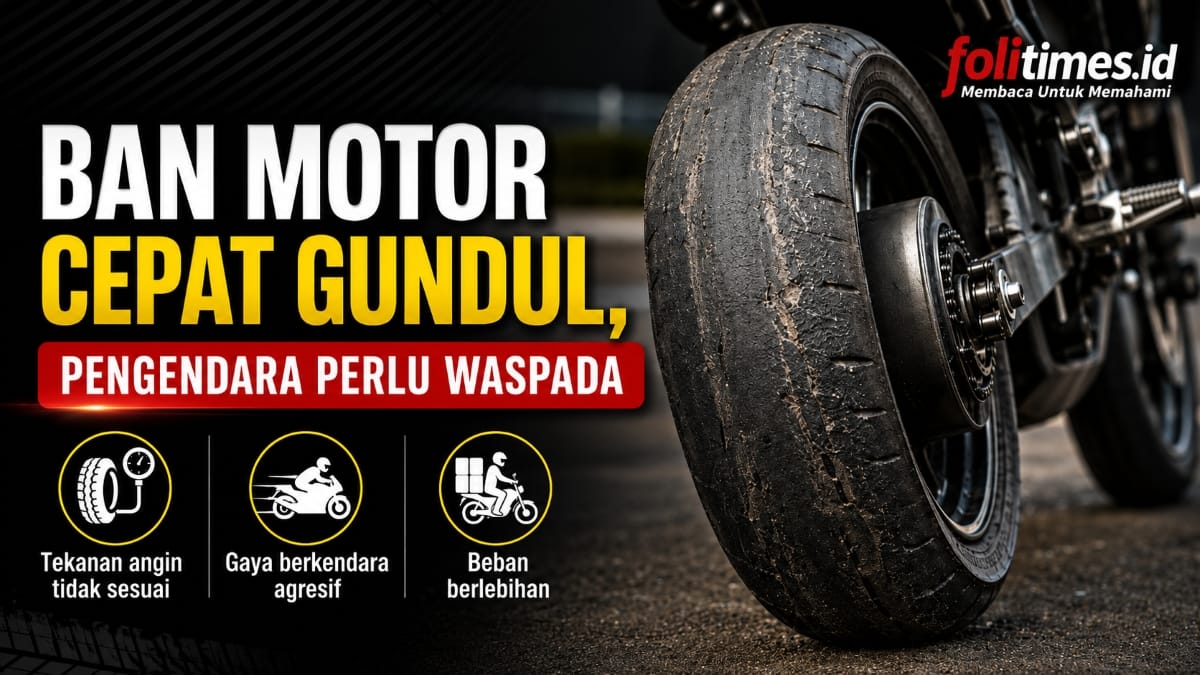 Ilustrasi ban motor aus dan permukaan ban mulai gundul