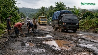 Ilustrasi jalan rusak di daerah dalam sorotan program Inpres Jalan Daerah 2026