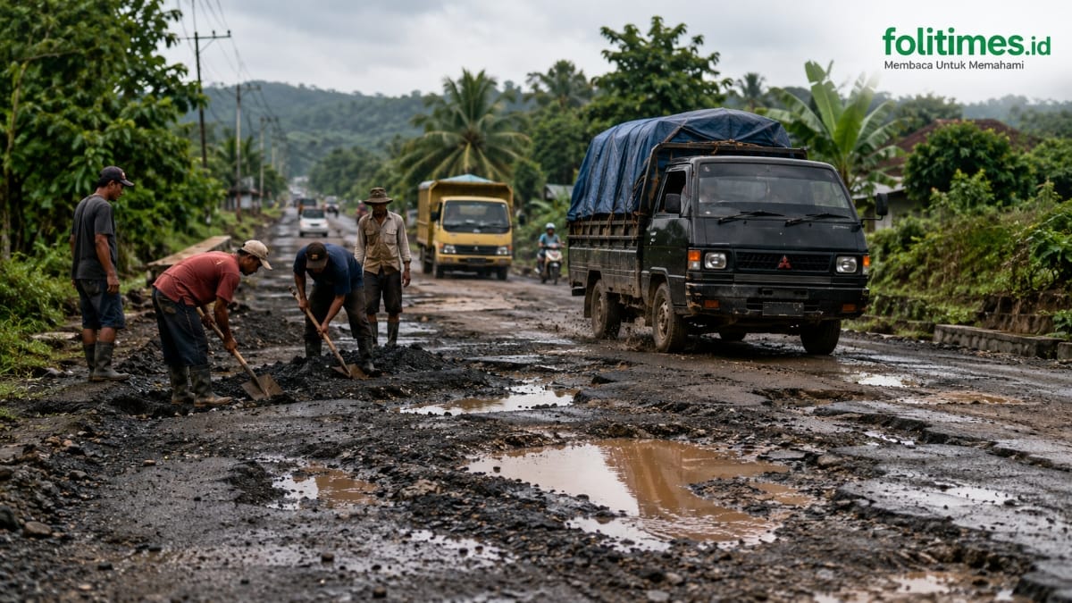 Ilustrasi jalan rusak di daerah dalam sorotan program Inpres Jalan Daerah 2026