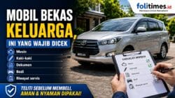Ilustrasi pemeriksaan mobil bekas keluarga dengan daftar cek kendaraan