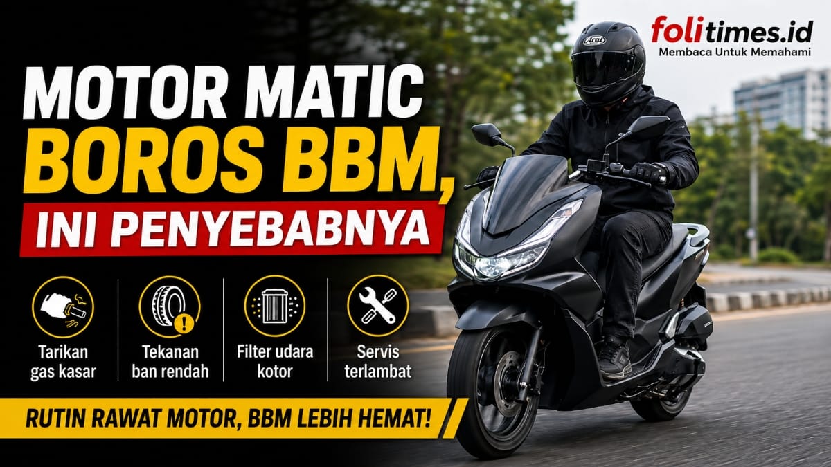 Ilustrasi pengendara motor matic melaju di jalan raya