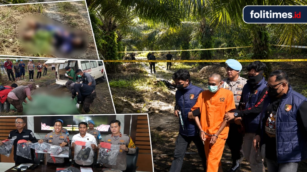Kolase kasus pembunuhan di kebun sawit Mentaya Hulu Kotawaringin Timur, terduga pelaku diamankan polisi dan barang bukti ditampilkan