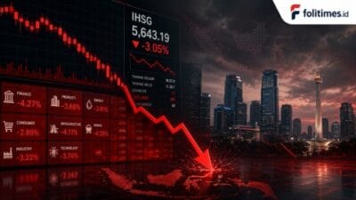lustrasi tekanan pasar saham Indonesia. IHSG ditutup melemah tajam 3,05 persen ke level 5.643,19, dengan seluruh sektor saham bergerak di zona merah.