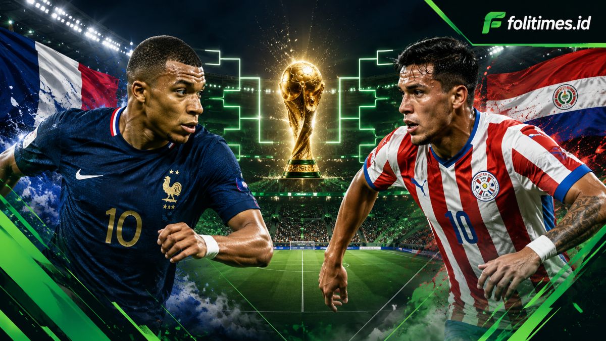 Ilustrasi duel France vs Paraguay pada babak 16 besar Piala Dunia 2026, laga yang membawa kembali memori lama fase gugur 1998.