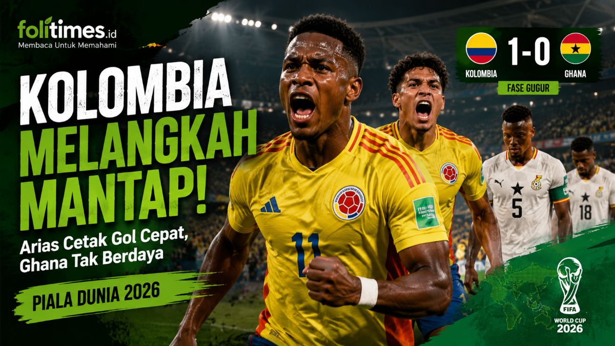 Jhon Arias merayakan gol tunggal yang membawa Kolombia mengalahkan Ghana 1-0 pada babak gugur Piala Dunia 2026. Foto Ilustrasi
