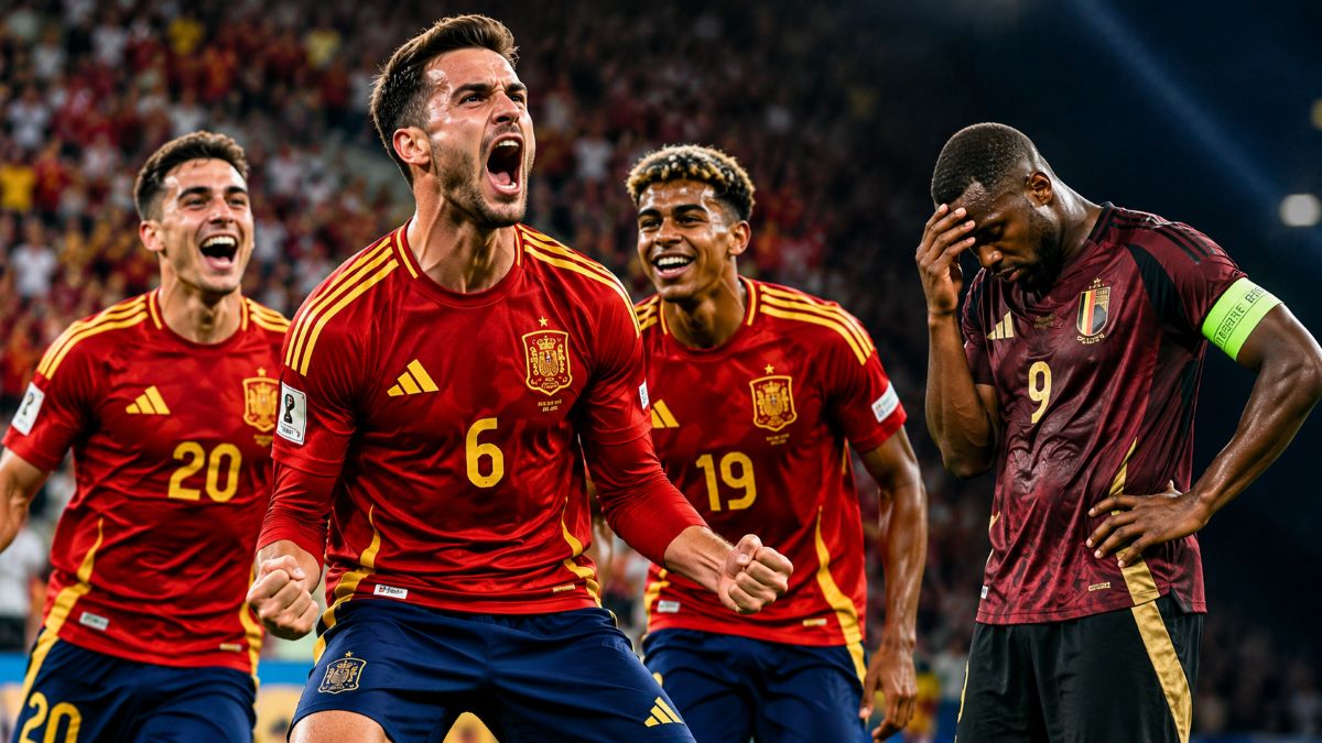Pemain Spanyol merayakan gol kemenangan atas Belgia yang memastikan langkah La Roja ke semifinal Piala Dunia 2026.