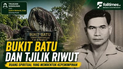 Potret Tjilik Riwut semasa hidup dipadukan dengan kawasan Bukit Batu di Kabupaten Katingan, Kalimantan Tengah, yang dikenal sebagai tempat perenungan dan aktivitas spiritual menurut sejumlah catatan sejarah serta tradisi masyarakat Dayak. (Ilustrasi: Folitimes.id)