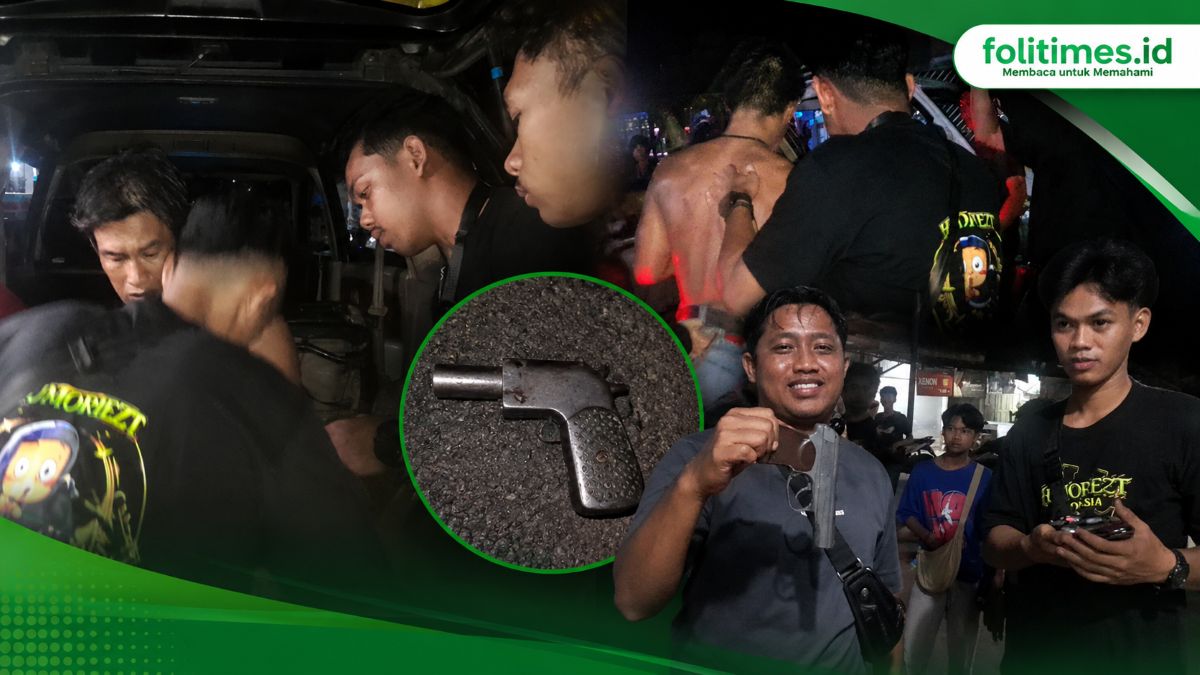 Proses pengamanan seorang pria yang diduga membawa benda menyerupai senjata api di kawasan Mendawai, Kota Palangka Raya. Foto Istimewa.