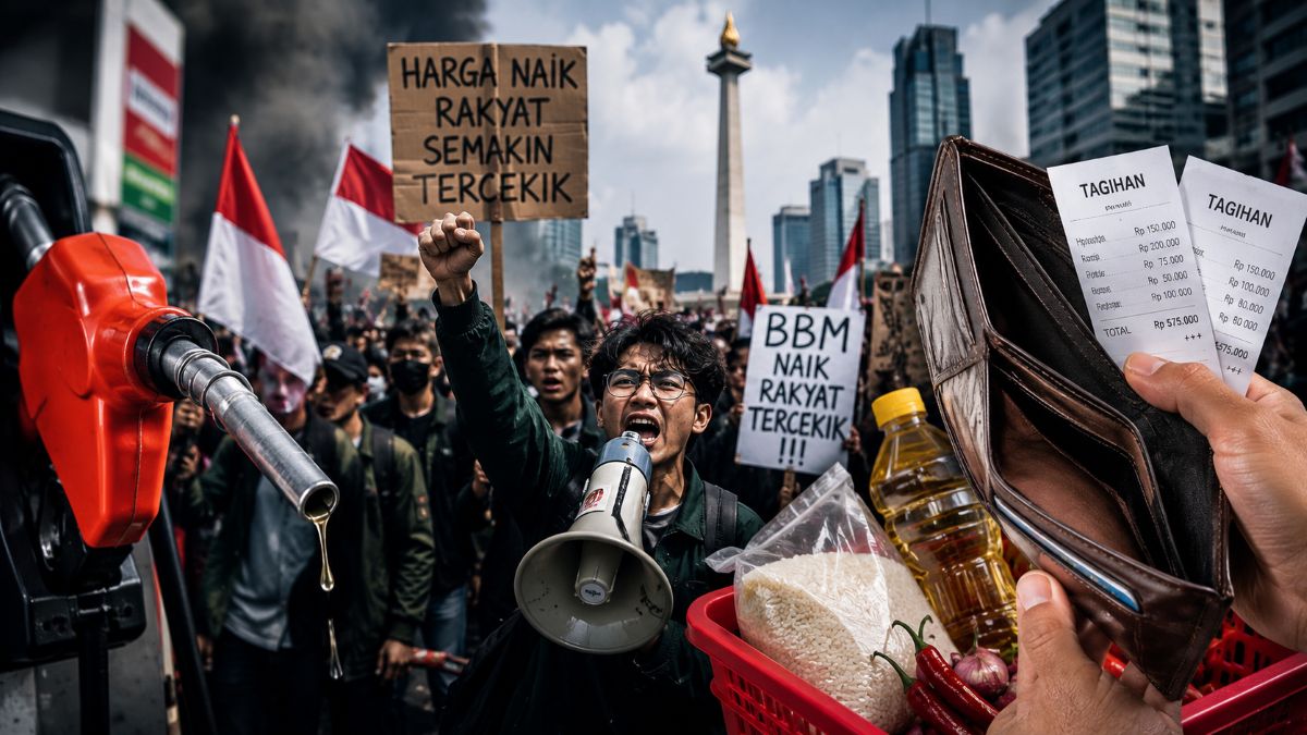 aksi mahasiswa menyoroti kenaikan harga BBM dan biaya hidup yang memicu tekanan ekonomi serta sorotan terhadap kebijakan pemerintah.