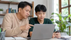 Keluarga memeriksa informasi digital dan melindungi data pribadi
