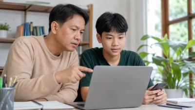 Keluarga memeriksa informasi digital dan melindungi data pribadi