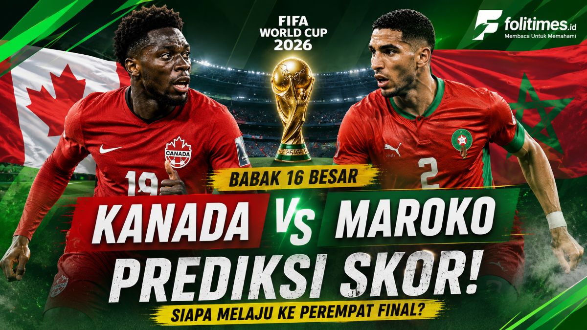 lustrasi pertandingan Kanada melawan Maroko pada babak 16 besar Piala Dunia 2026. Kedua tim akan memperebutkan satu tiket menuju babak perempat final